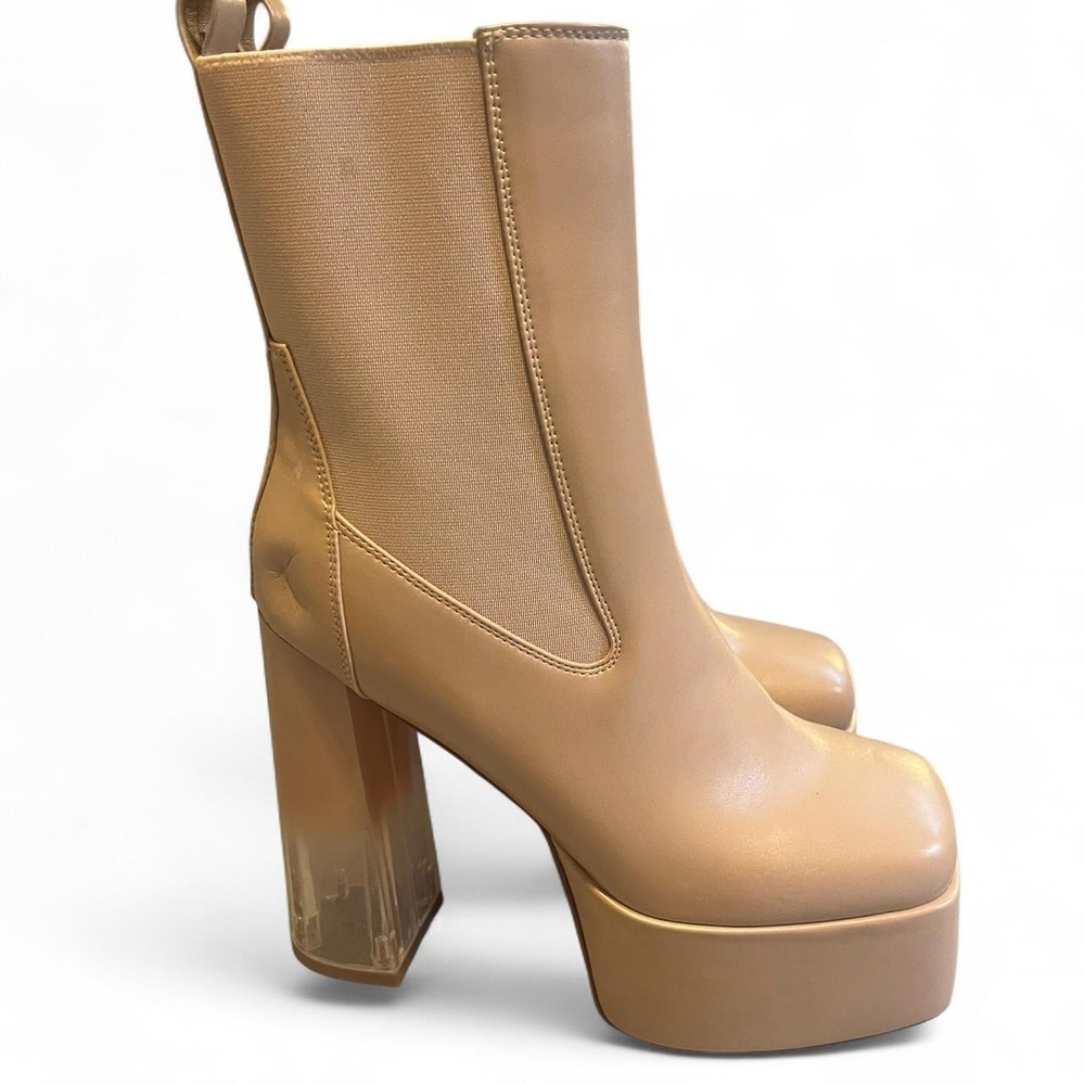 Dolls Kill Simmi London Tan block heel boots Going Out Retro 70's